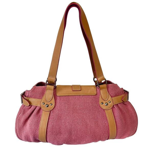 Longchamp Vintage Y2K Idole Pink Silver Canvas Tweed Leather Shoulder Bag France - Picture 3 of 9